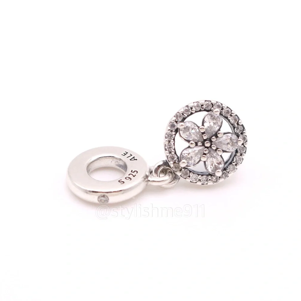 Authentic PANDORA Sterling Silver Sparkling Snowflake Circle Dangle Charm - Picture 9 of 10